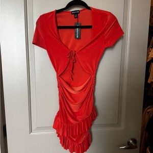 PrettyLittleThing Orange Ruched Dress